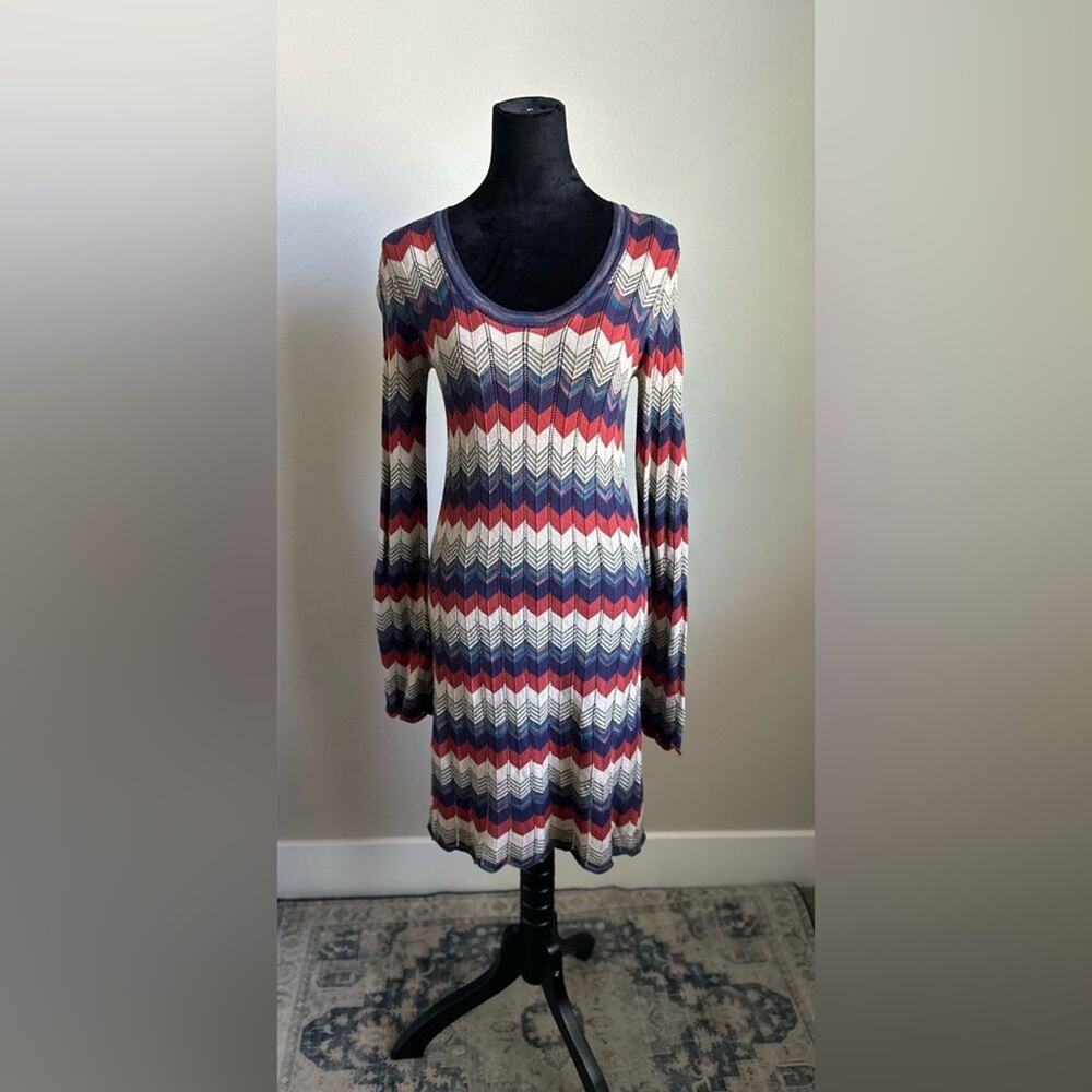 COTTON by AUTUMN CASHMERE Chevron Knit Bishop Sleeve Sweater Dress Size S